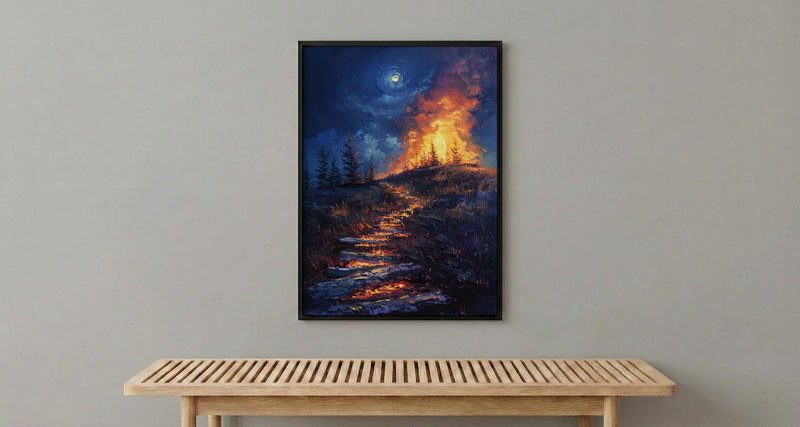 New England Night Art Print, Historic Fire Decor - Wild Americana Landscape