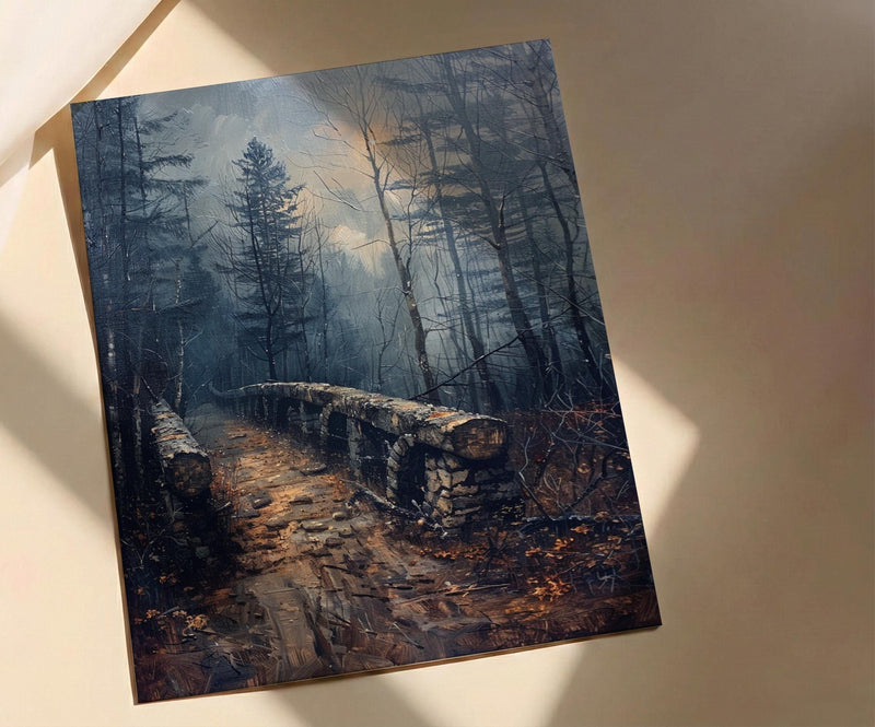 Historic Bridge Poster, New England Landscape Wall Decor - Desolate Americana Art