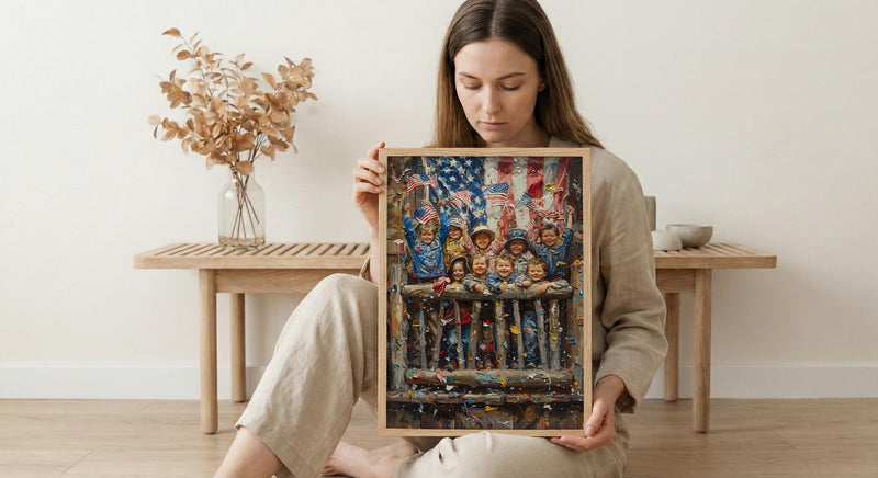 Americana Porch Art Print, 4th of July Children Wall Decor - Patriotic Summer Poster