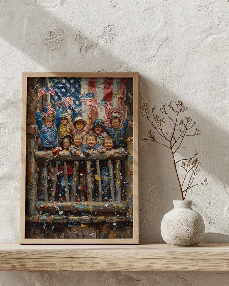Americana Porch Art Print, 4th of July Children Wall Decor - Patriotic Summer Poster