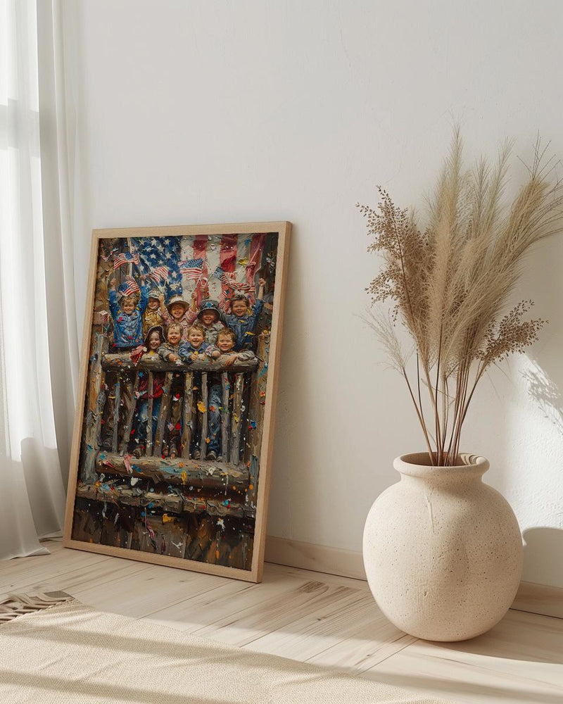 Americana Porch Art Print, 4th of July Children Wall Decor - Patriotic Summer Poster