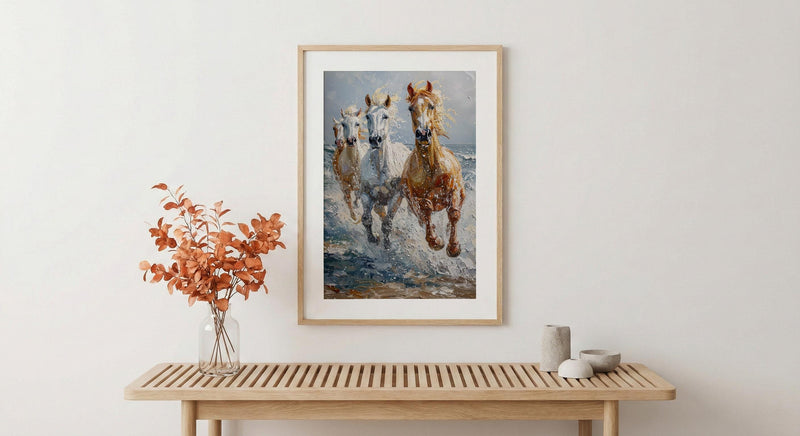 Wild Coastal Horses Poster, New England Beach Decor - Freedom Landscape Art