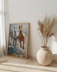 Wild Coastal Horses Poster, New England Beach Decor - Freedom Landscape Art