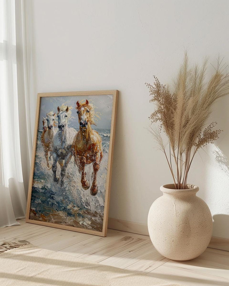 Wild Coastal Horses Poster, New England Beach Decor - Freedom Landscape Art