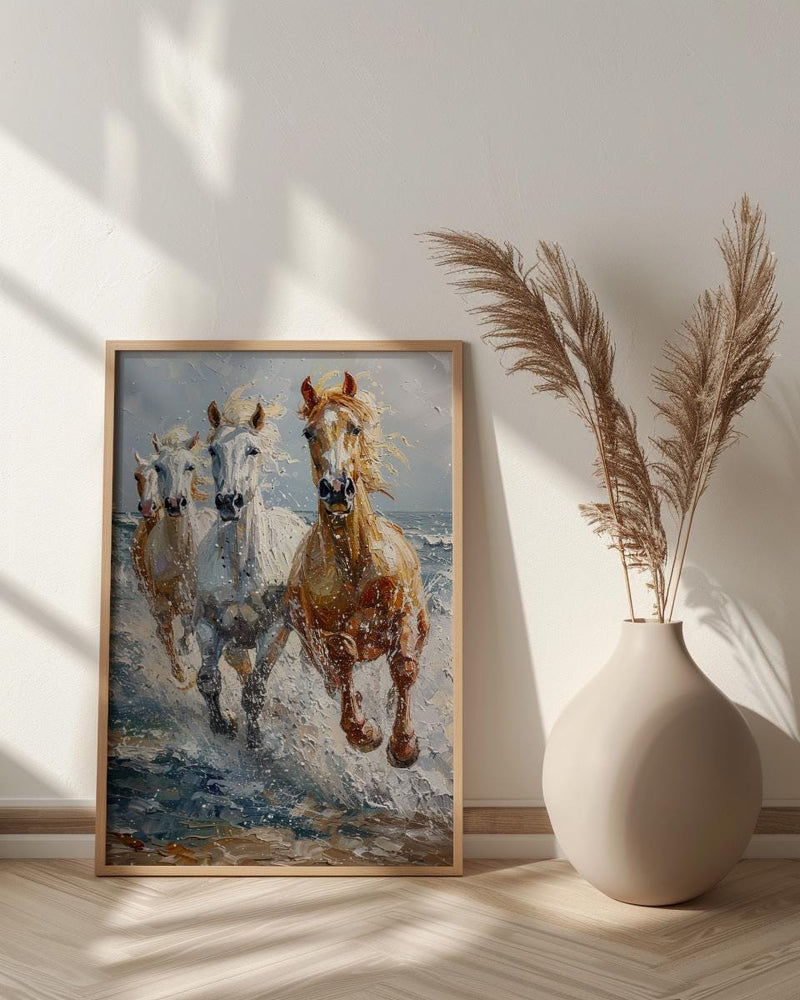Wild Coastal Horses Poster, New England Beach Decor - Freedom Landscape Art
