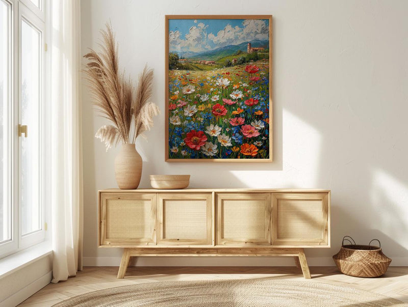 Patriotic Wildflower Art Print, Americana Meadow Decor - Spring Landscape Poster