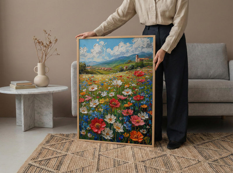 Patriotic Wildflower Art Print, Americana Meadow Decor - Spring Landscape Poster