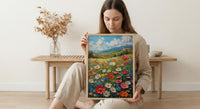Patriotic Wildflower Art Print, Americana Meadow Decor - Spring Landscape Poster