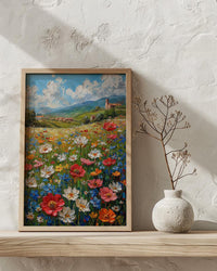 Patriotic Wildflower Art Print, Americana Meadow Decor - Spring Landscape Poster