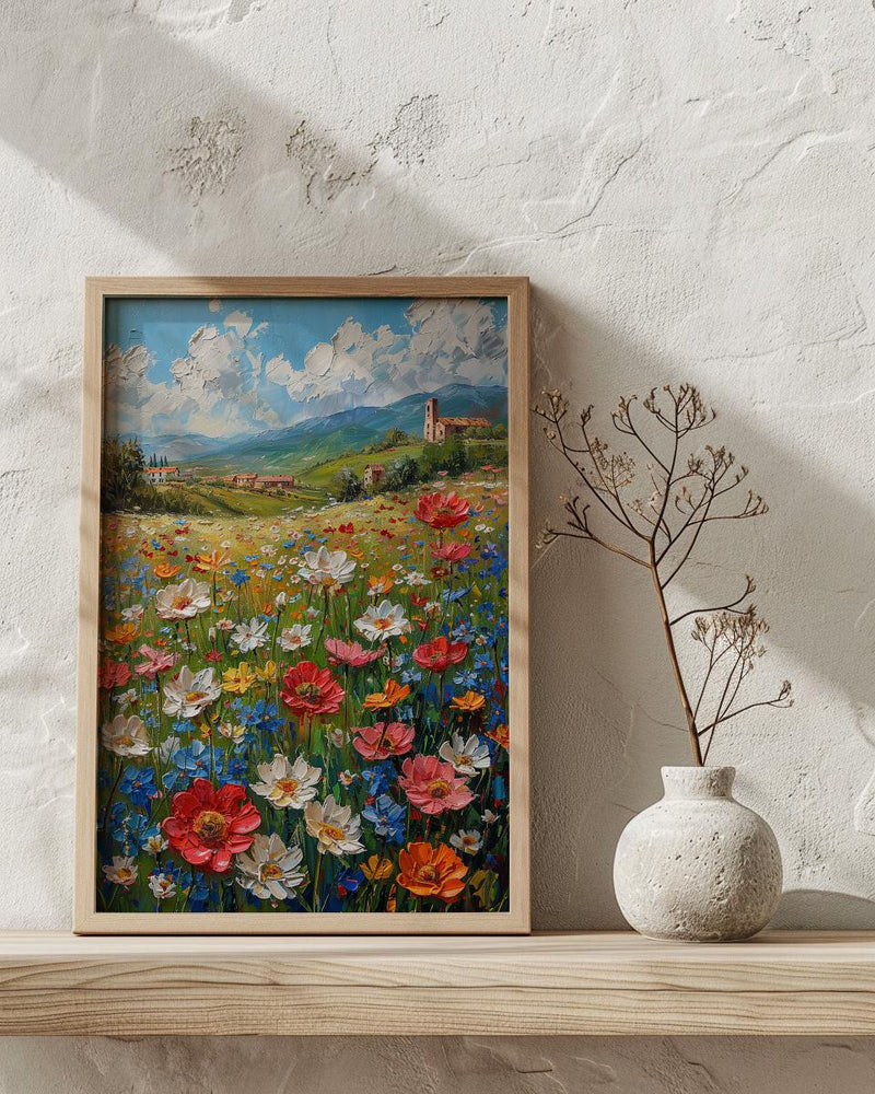 Patriotic Wildflower Art Print, Americana Meadow Decor - Spring Landscape Poster
