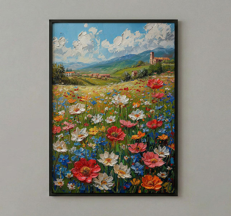 Patriotic Wildflower Art Print, Americana Meadow Decor - Spring Landscape Poster