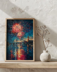 Colonial Town Fireworks Wall Art, 4th of July Decor - Independence Day Print