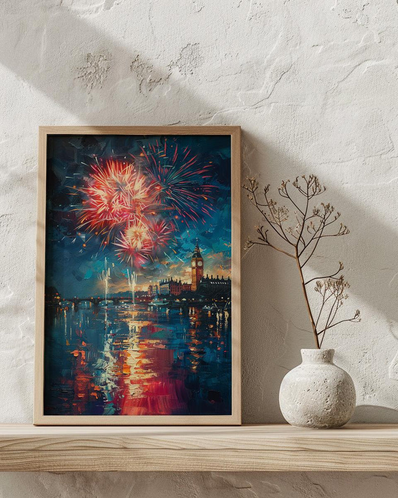 Colonial Town Fireworks Wall Art, 4th of July Decor - Independence Day Print
