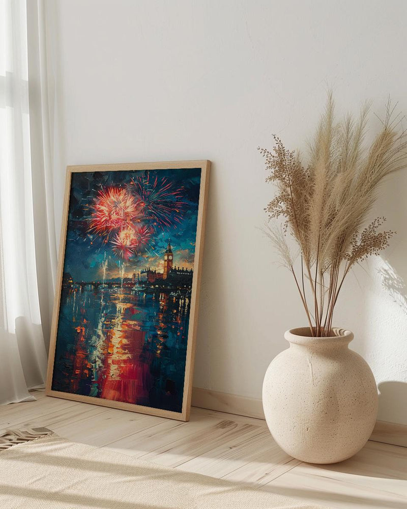 Colonial Town Fireworks Wall Art, 4th of July Decor - Independence Day Print