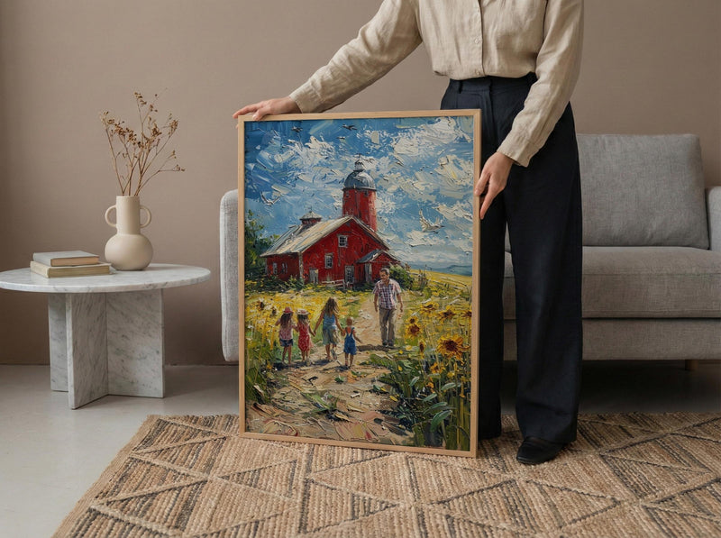 Americana Farm Family Wall Art, Joyful Patriotic Decor - Summer Country Print
