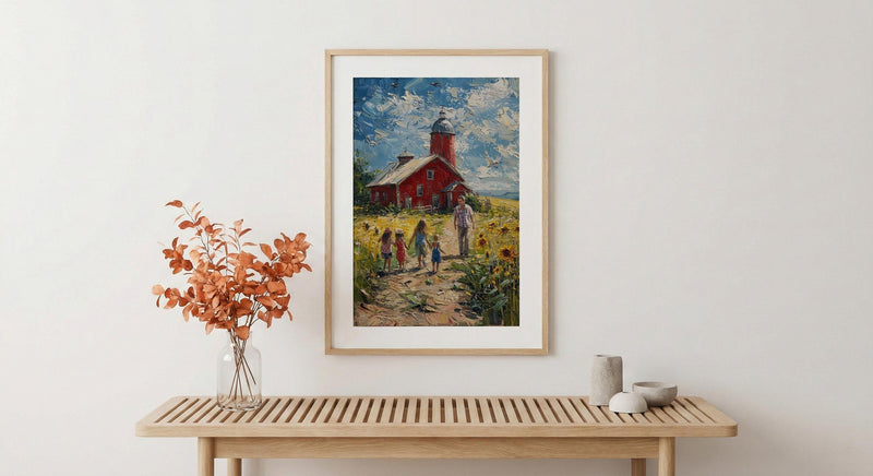 Americana Farm Family Wall Art, Joyful Patriotic Decor - Summer Country Print