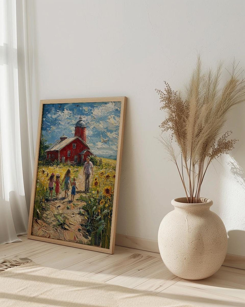 Americana Farm Family Wall Art, Joyful Patriotic Decor - Summer Country Print