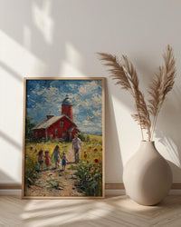 Americana Farm Family Wall Art, Joyful Patriotic Decor - Summer Country Print