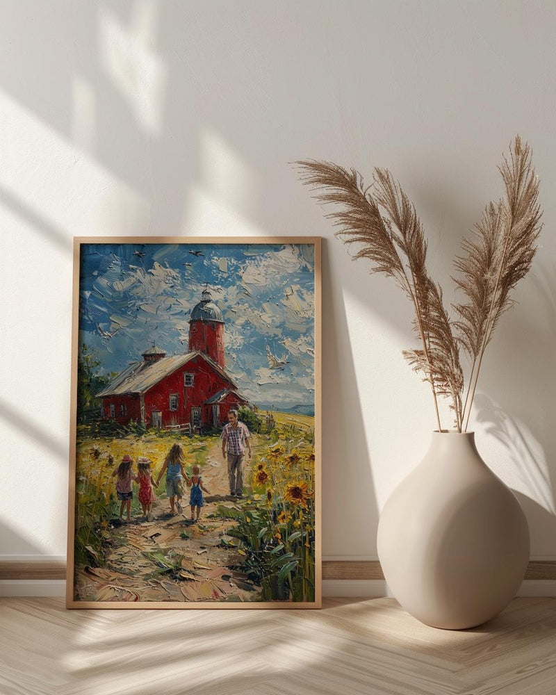 Americana Farm Family Wall Art, Joyful Patriotic Decor - Summer Country Print