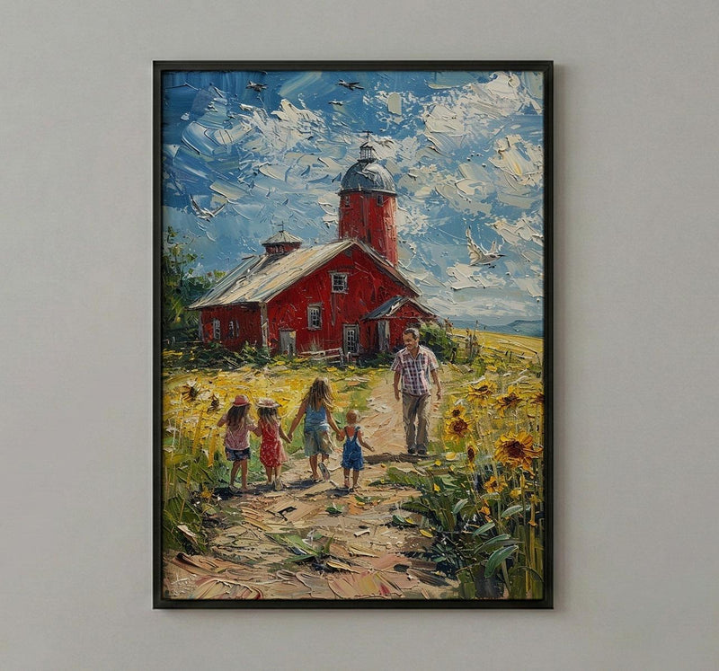 Americana Farm Family Wall Art, Joyful Patriotic Decor - Summer Country Print