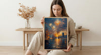 Boston Skyline Fireworks Poster, 4th of July Harbor Wall Decor - Patriotic City Art