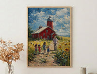 Americana Farm Family Wall Art, Joyful Patriotic Decor - Summer Country Print