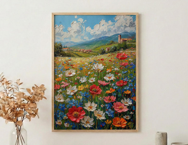 Patriotic Wildflower Art Print, Americana Meadow Decor - Spring Landscape Poster