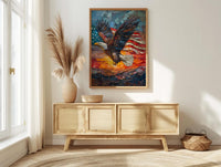 Bald Eagle Sunrise Art Print, Patriotic Mountain Decor - American Flag Poster