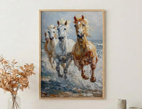 Wild Coastal Horses Poster, New England Beach Decor - Freedom Landscape Art