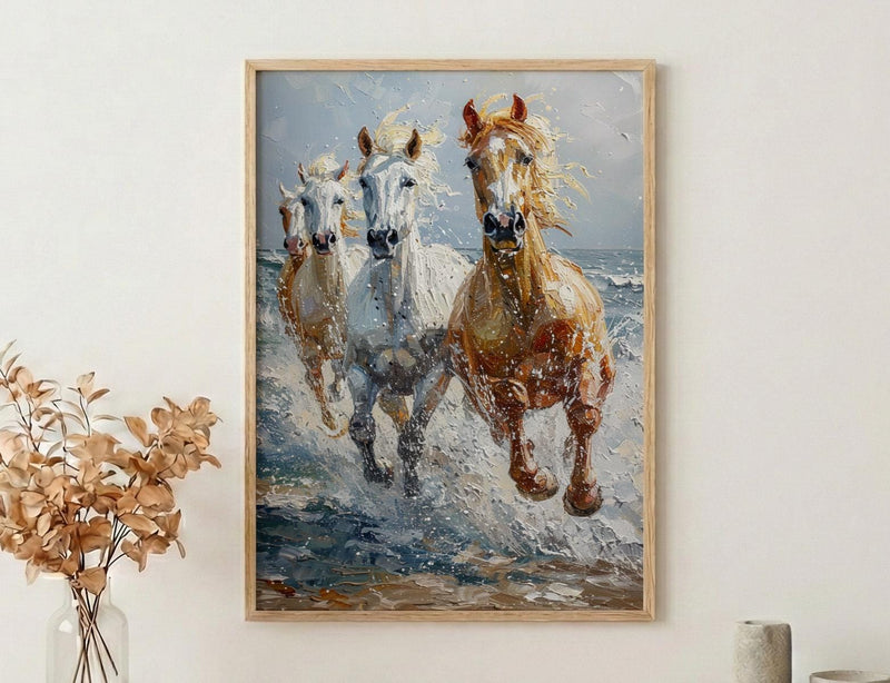 Wild Coastal Horses Poster, New England Beach Decor - Freedom Landscape Art