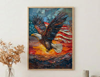 Bald Eagle Sunrise Art Print, Patriotic Mountain Decor - American Flag Poster