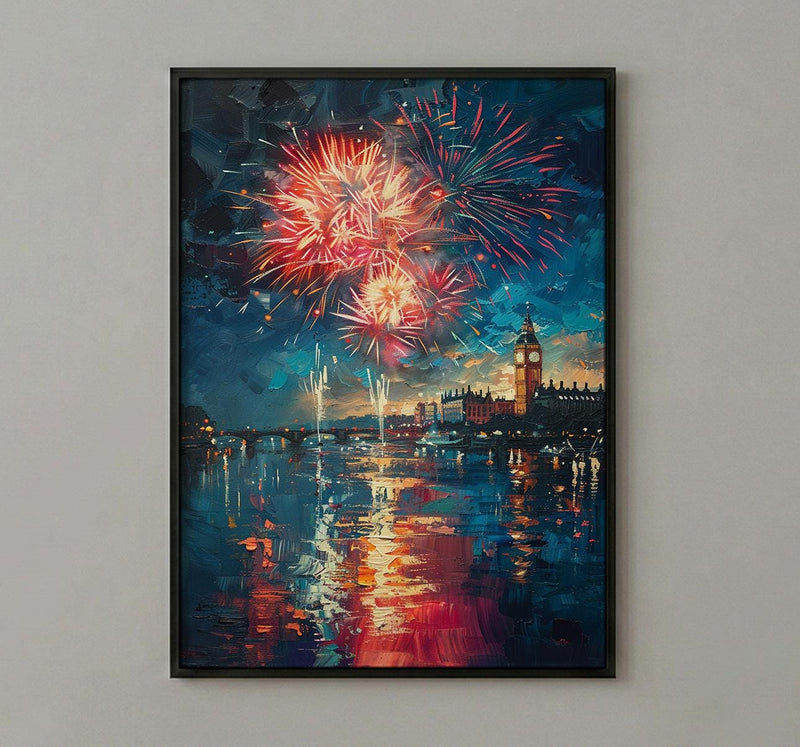 Colonial Town Fireworks Wall Art, 4th of July Decor - Independence Day Print