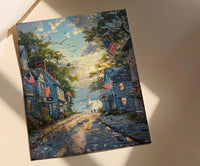 Americana Main Street Art Print, 4th of July Decor - Small Town Flag Poster