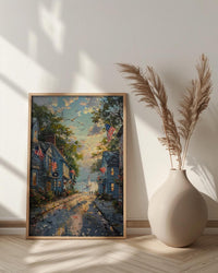 Americana Main Street Art Print, 4th of July Decor - Small Town Flag Poster