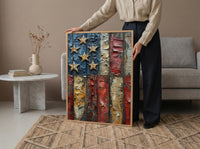 Weathered American Flag Wall Art, Rustic Patriotic Decor - Vintage Flag Print