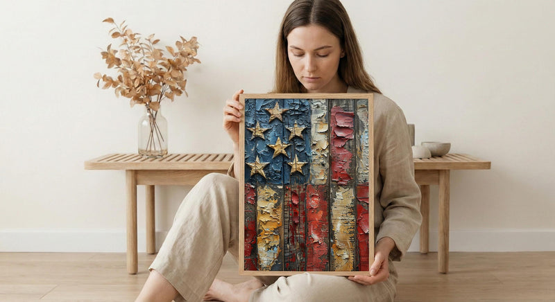 Weathered American Flag Wall Art, Rustic Patriotic Decor - Vintage Flag Print