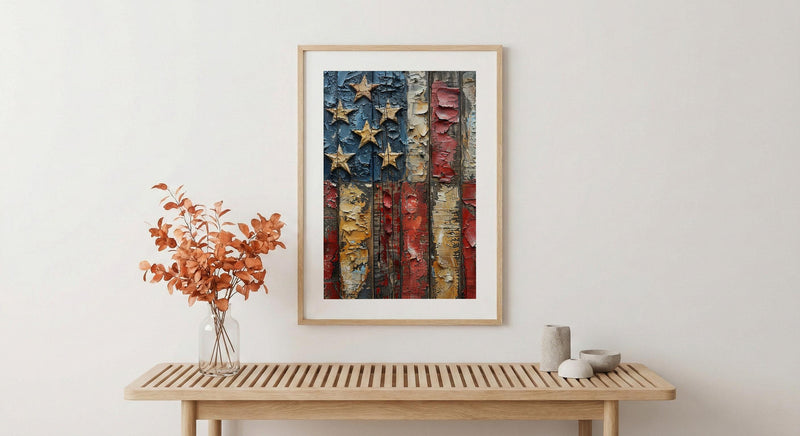 Weathered American Flag Wall Art, Rustic Patriotic Decor - Vintage Flag Print