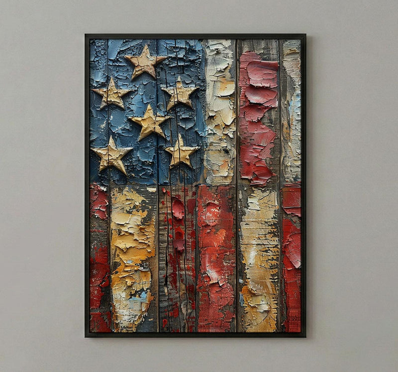 Weathered American Flag Wall Art, Rustic Patriotic Decor - Vintage Flag Print