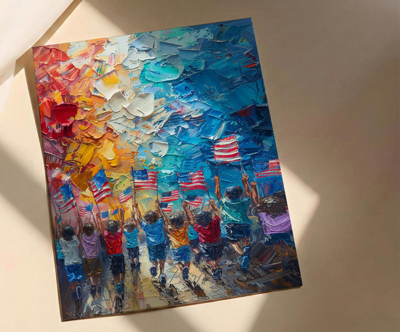 Kids 4th Of July Parade Poster, Joyful Americana Decor - Patriotic Wall Art
