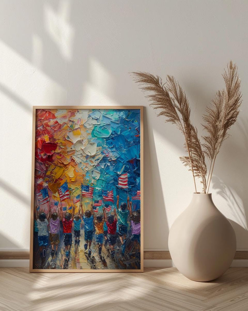 Kids 4th Of July Parade Poster, Joyful Americana Decor - Patriotic Wall Art