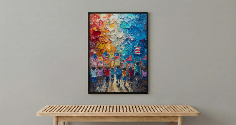 Kids 4th Of July Parade Poster, Joyful Americana Decor - Patriotic Wall Art