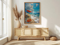 Summer Beach Art Print, Patriotic Coastal Wall Decor - Red White Blue Ocean Art