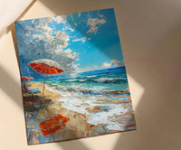 Summer Beach Art Print, Patriotic Coastal Wall Decor - Red White Blue Ocean Art
