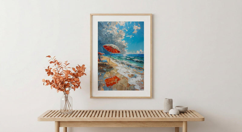 Summer Beach Art Print, Patriotic Coastal Wall Decor - Red White Blue Ocean Art