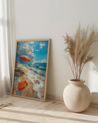 Summer Beach Art Print, Patriotic Coastal Wall Decor - Red White Blue Ocean Art