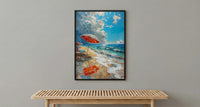 Summer Beach Art Print, Patriotic Coastal Wall Decor - Red White Blue Ocean Art