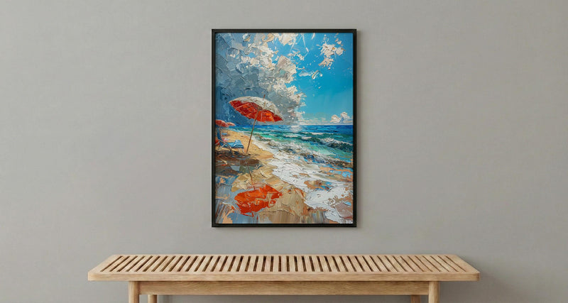 Summer Beach Art Print, Patriotic Coastal Wall Decor - Red White Blue Ocean Art