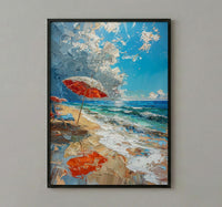 Summer Beach Art Print, Patriotic Coastal Wall Decor - Red White Blue Ocean Art