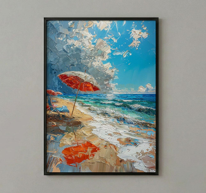 Summer Beach Art Print, Patriotic Coastal Wall Decor - Red White Blue Ocean Art