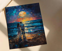 Ocean Fireworks Poster, Romantic Coastal Decor - 4th of July Beach Art